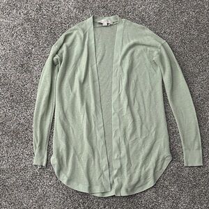 LOFT Light Sage Open-Front Ribbed Cardigan XSP